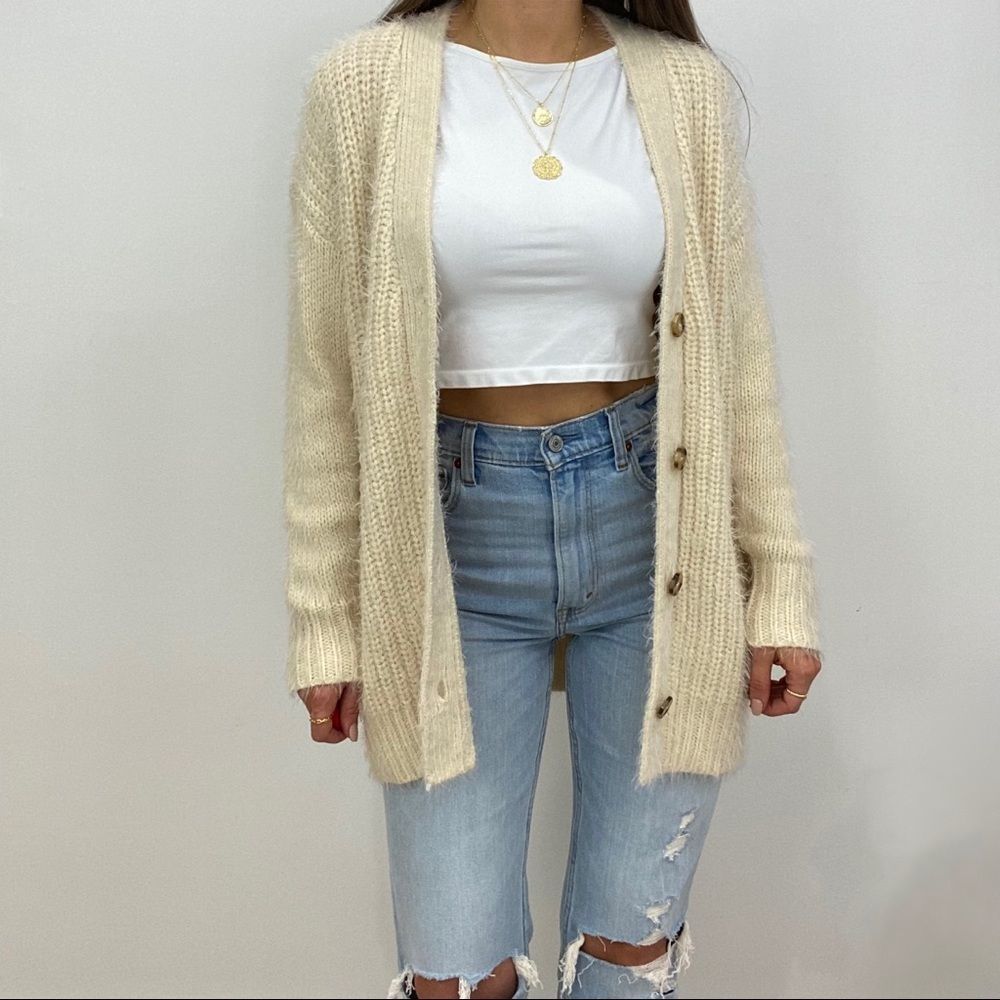 NWT Cream Knit Button Up Sweater Cardigan